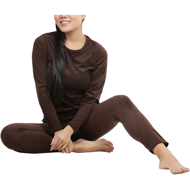 Women's Soft Velvet Long Sleeve Top and Bottom Thermal Set