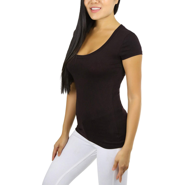 Women's Slim Fit Scoop Neck Short Sleeve Longline Tee