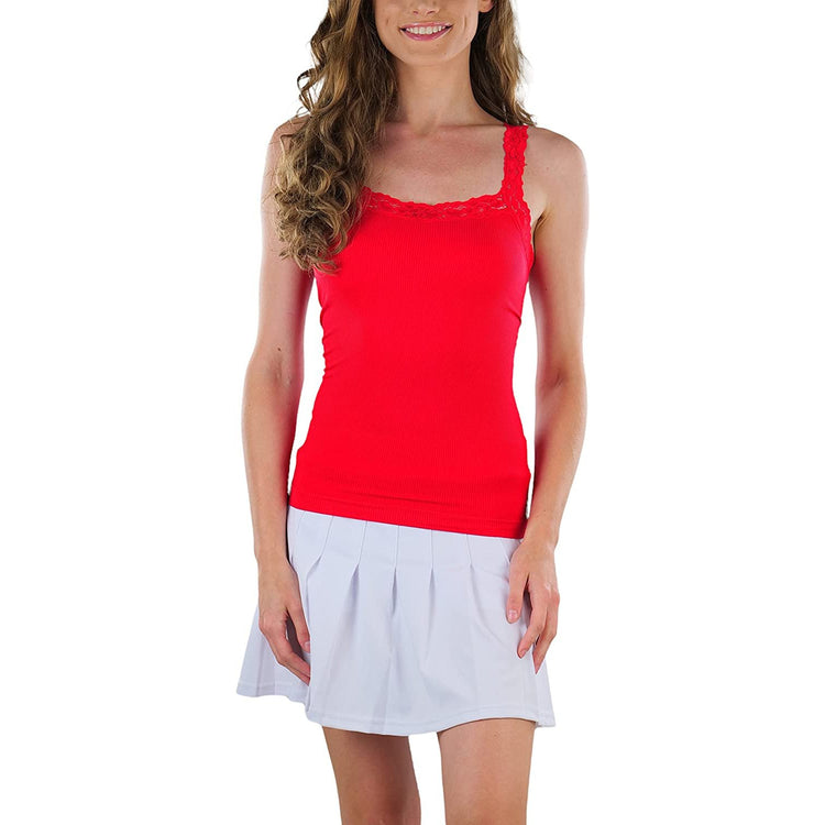 Women's Seamless Adjustable Camisole Top w/Floral Lace Trim Design