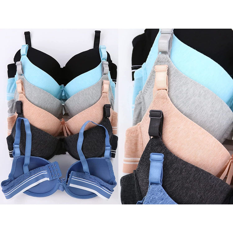 ToBeInStyle Women's Pack of 6 Cotton Heathered Bras with Wide Striped Band