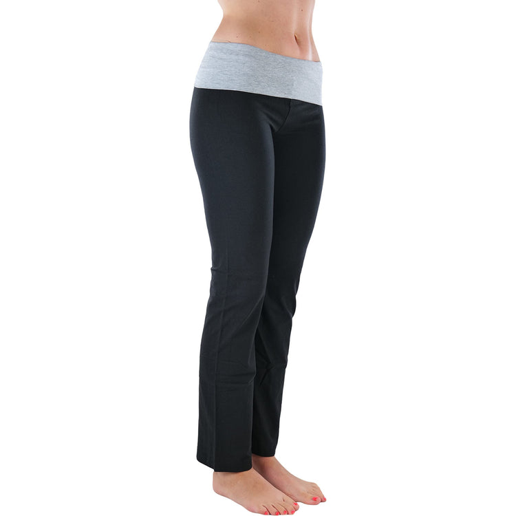 Women's Elastic Exercise Sweatpants w/Fold-Over Waistband