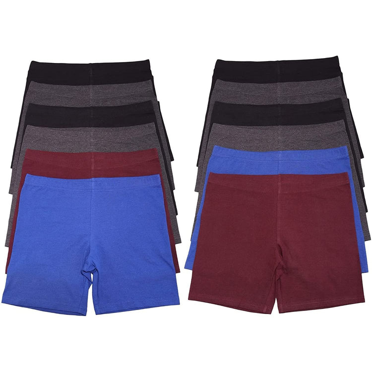 ToBeInStyle Women's Pack of 6 Premium Cotton Blend High Waisted Short Length Assortment Biker Bermuda Shorts