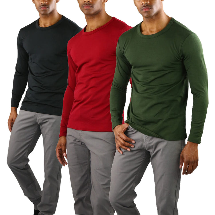 Men's Premium Fleece Lined Microfiber Thermal Long Sleeve Crewneck Shirt Top