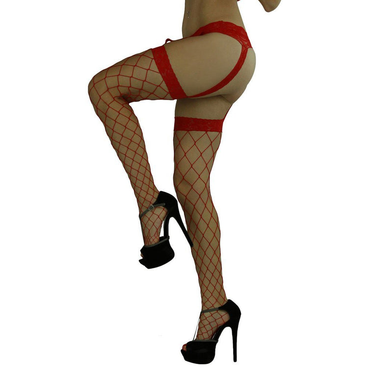 Women's Spandex Fence Net All-In-One Garter Belt Suspender Pantyhose