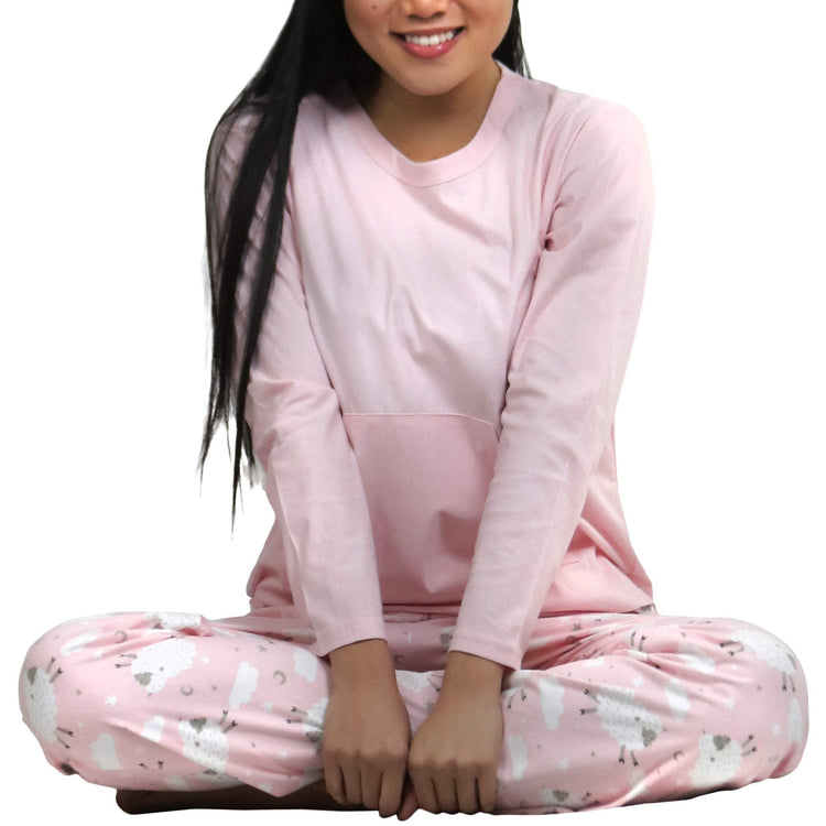 Women's Matching Pajama Set with Kangaroo Pocket Top and Flannel Pants