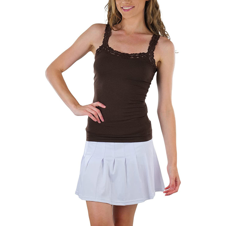Women's Seamless Adjustable Camisole Top w/Floral Lace Trim Design