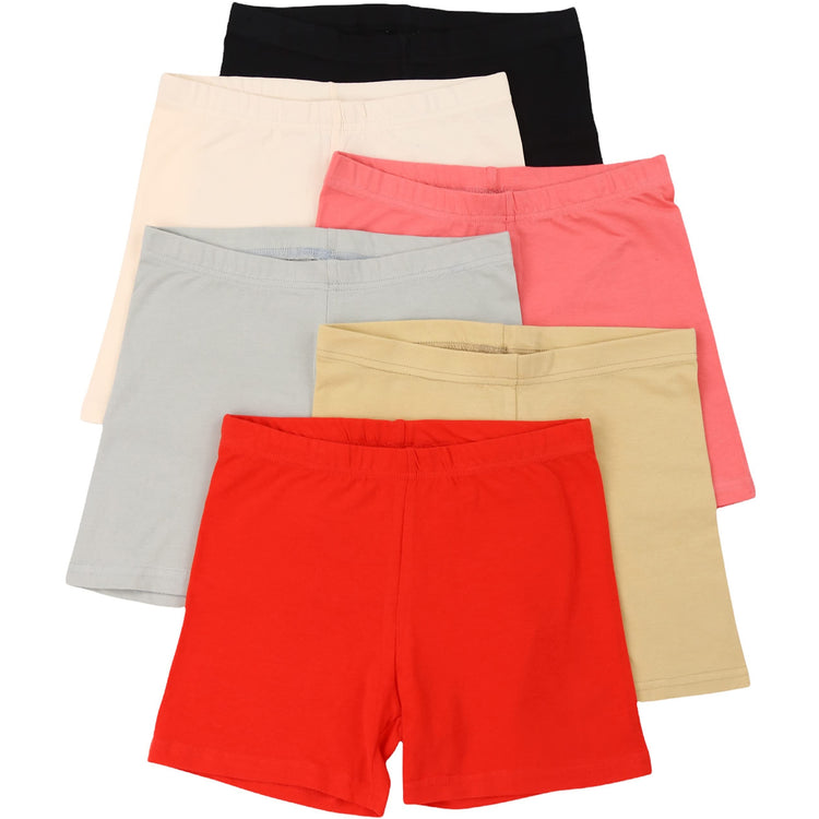 Women's Pack of 6 Premium Cotton Blend High Waisted Short Length Biker Bermuda Shorts