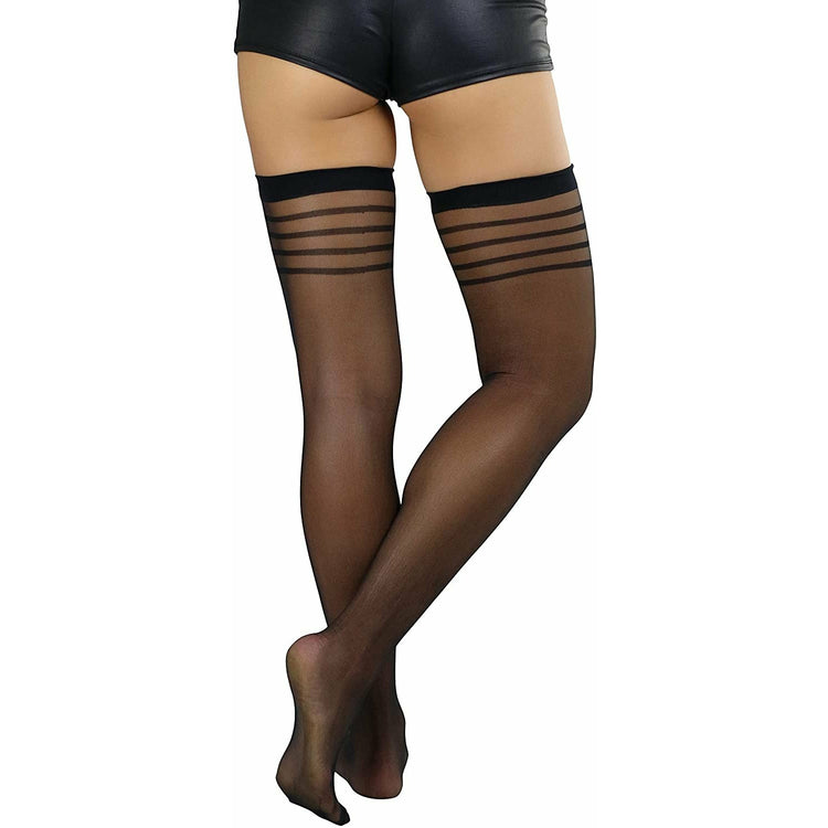 ToBeInStyle Women’s Pack of 6 Top Stripe Band Sheer Thigh High Stockings