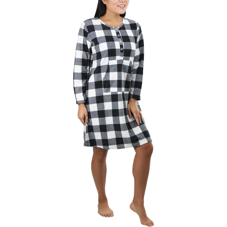 Women's Cozy Fleece Pajama Long Sleeve Nightgown