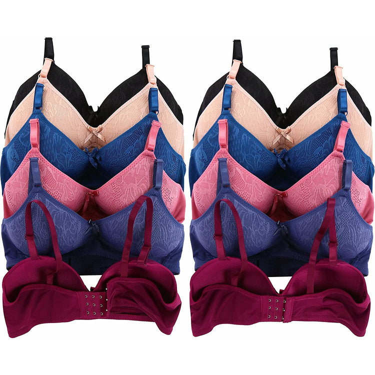 ToBeInStyle Women's Pack of 6 Padded Underwire Leafy Patterned Wild Berry Bras
