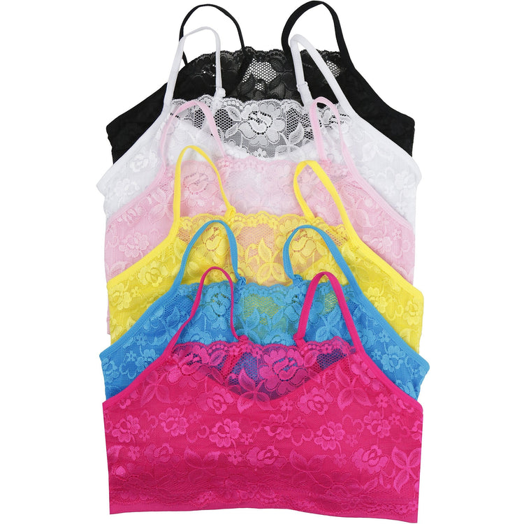 Women’s Pack of 6 Seamless Lace Over Panel Padded Bralettes
