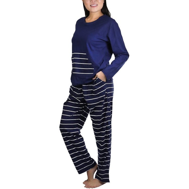 Women's Matching Pajama Set with Kangaroo Pocket Top and Flannel Pants
