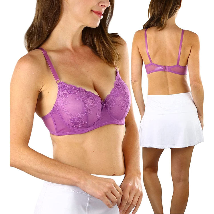 ToBeInStyle Women's Pack of 6 Floral Lace Detail Bras with Lace Trim & Mesh Band