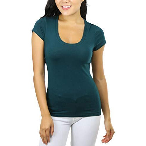 Women's Slim Fit Scoop Neck Short Sleeve Longline Tee