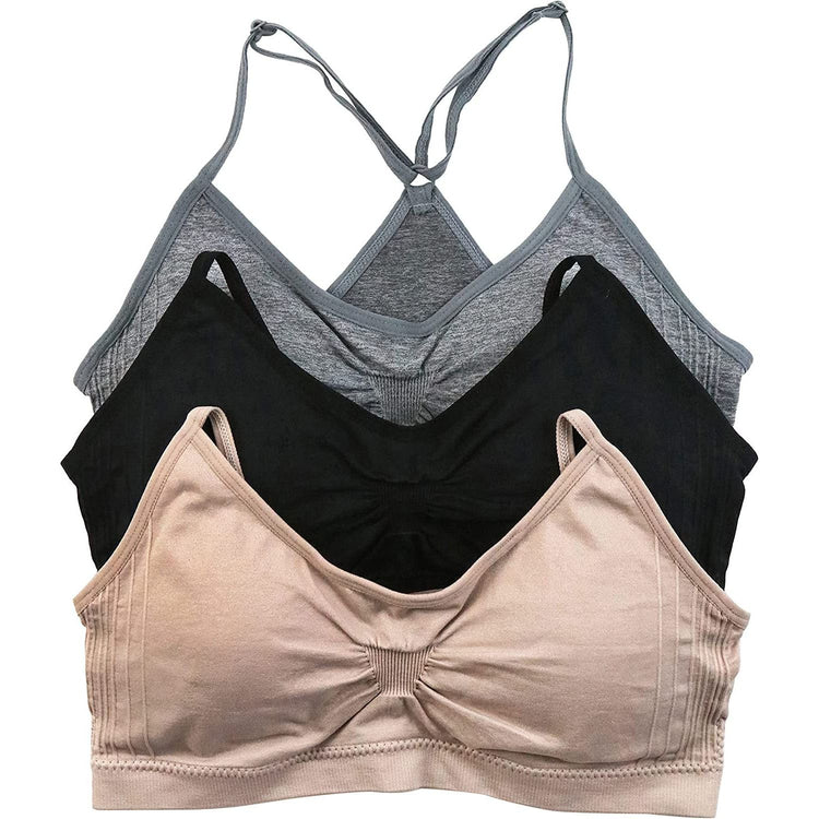ToBeInStyle Women's Pack of 3 Wire Free Racerback Style Bralettes