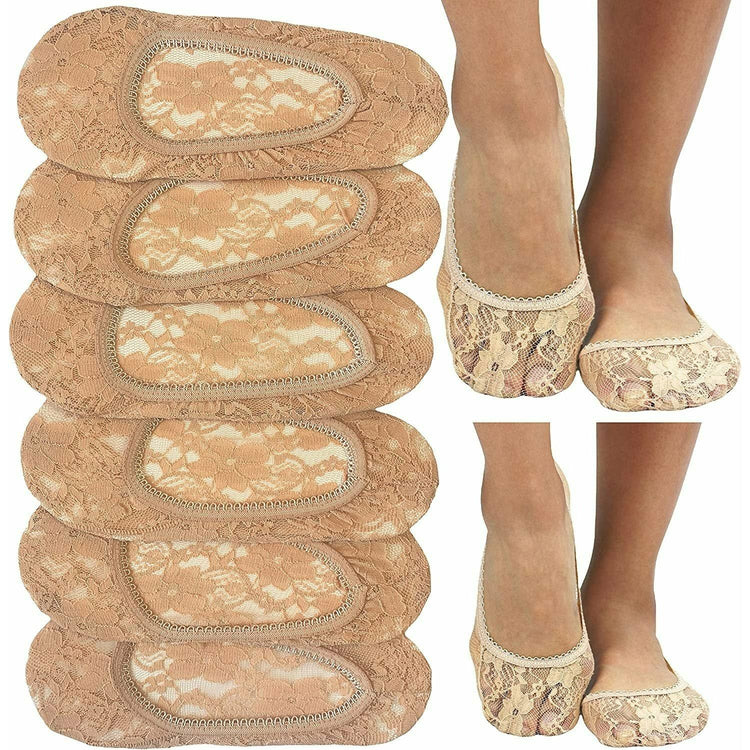 ToBeInStyle Women's Pack of 6 Floral Sheer Shoe Liner Footie