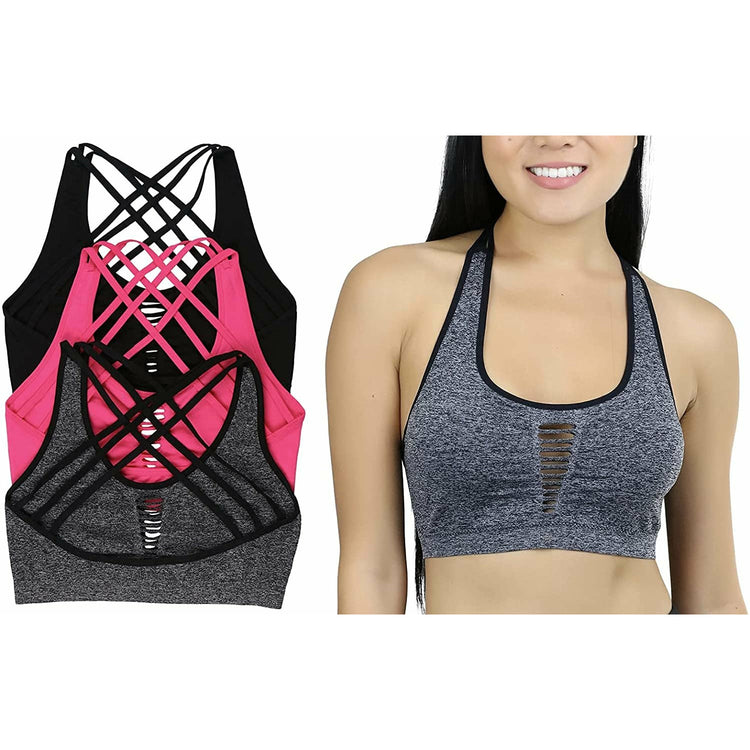 ToBeInStyle Women's Pack of 3 Seamless Cross Back Bralettes with Front Cut Out Pattern