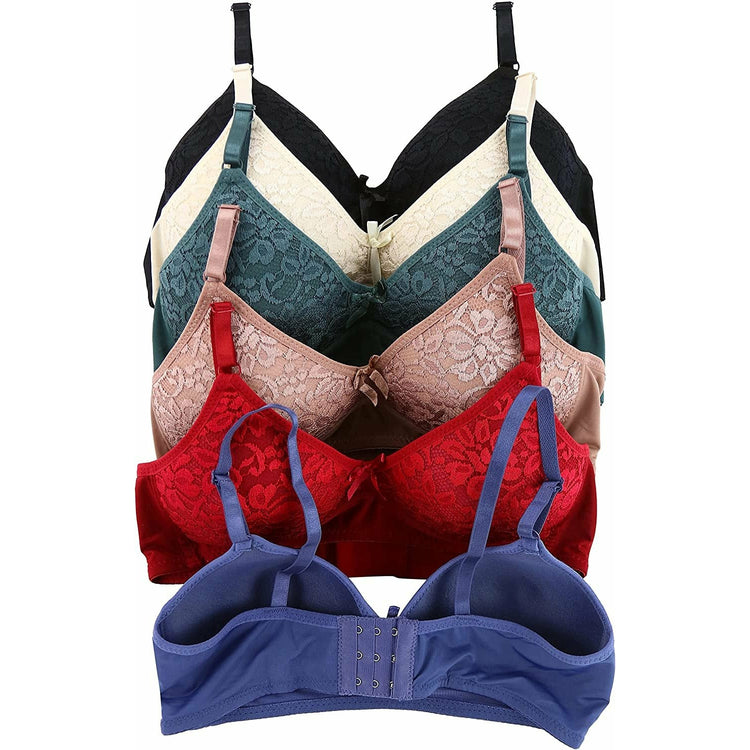 ToBeInStyle Women's Pack of 6 Slightly Padded Underwire Bras w/ Lace Flower Cups
