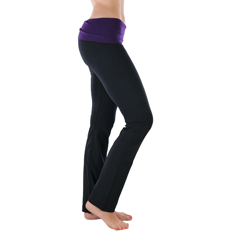Women's Elastic Exercise Sweatpants w/Fold-Over Waistband