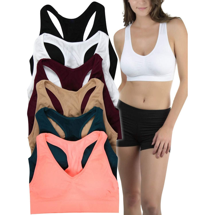 Women’s Pack of 6 Comfortable and Supportive Racerback Sports Bras