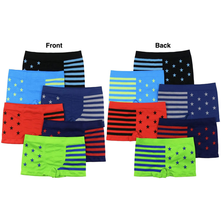 ToBeInStyle Boy's Pack of 6 Seamless Boxer Briefs with Stars and Stripes Print