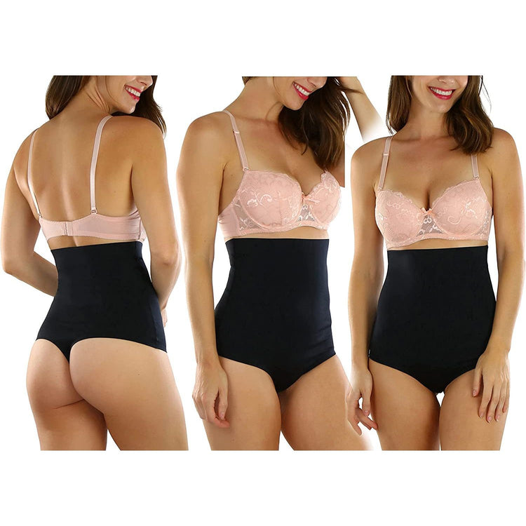 Women's High Waisted Smooth and Silky Torso Control Thong Shapewear