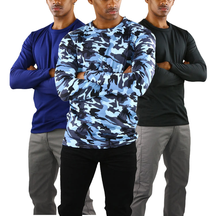 Men's Premium Fleece Lined Microfiber Thermal Long Sleeve Crewneck Shirt Top