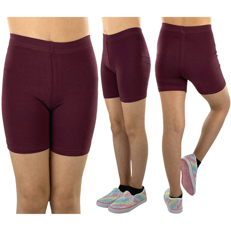 Girls' Pack of 6 Cotton-Spandex Blend Stretch Waistband Short Length Shorts