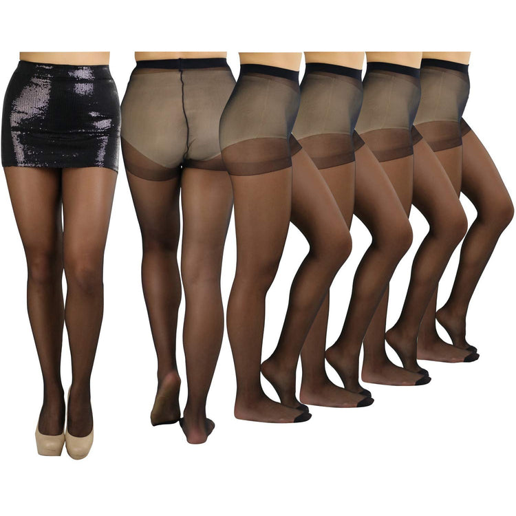 Women's Pack of 6 Plain Full Length Pantyhose