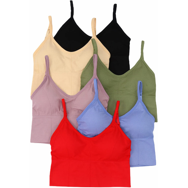 Women's Pack of 6 Vibrant Elongated U Back Bralettes or Boyshorts