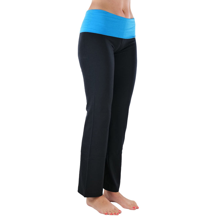 Women's Elastic Exercise Sweatpants w/Fold-Over Waistband