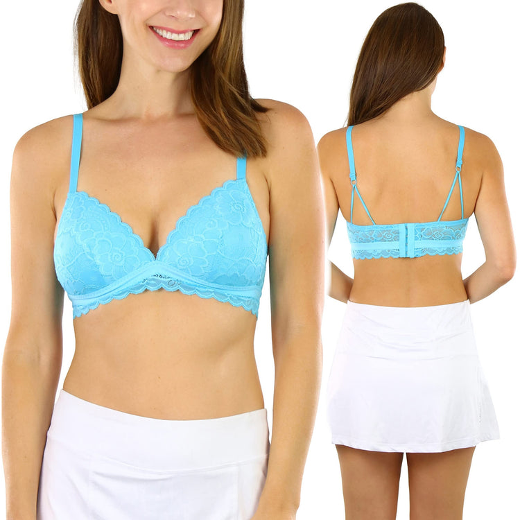 Women's Pack of 6 Padded Bras with Lace Trim Detail and Triangle Back Straps