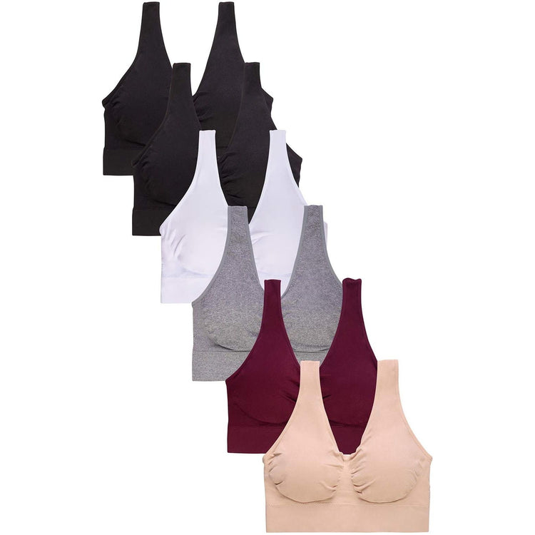 Women's Pack of 6 Padded Double Scoop Comfort Lounging Bras