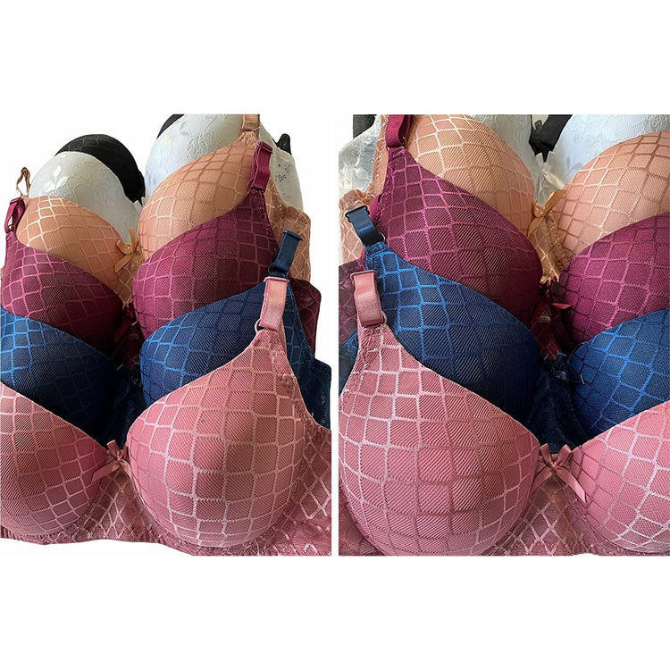 ToBeInStyle Women's Pack of 6 Classic Bras w/ Diamond Net Design