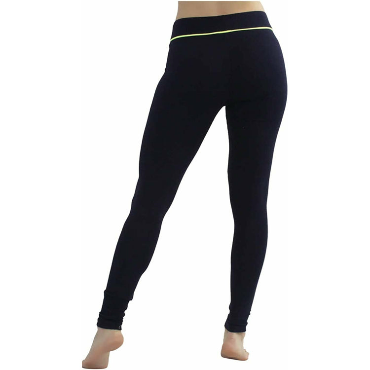 Women's Soft Knit Yoga Cotton Skinny Fit Full Length Leggings Tights w/ Drawstring Contrast