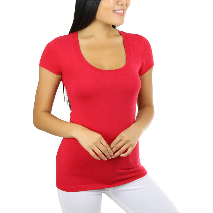 Women's Slim Fit Scoop Neck Short Sleeve Longline Tee