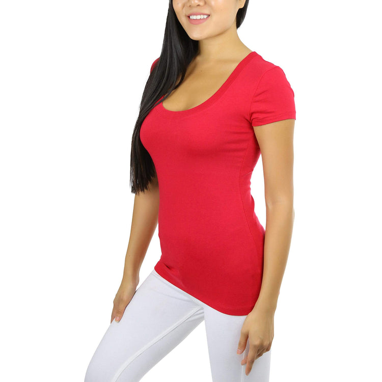 Women's Slim Fit Scoop Neck Short Sleeve Longline Tee