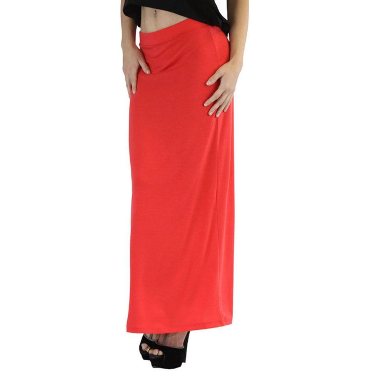 Polyester Stretchy Slim Fit Jersey Maxi Skirt Flared Bottom