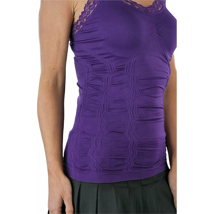 Women’s Wrinkled Seamless Camisole Top with Floral Lace Trim Straps