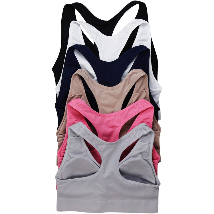 Women’s Pack of 6 Comfortable and Supportive Racerback Sports Bras