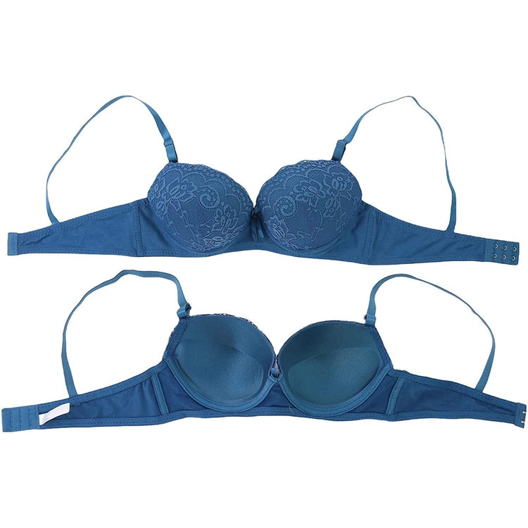 ToBeInStyle Women's Pack of 6 Cotton Push Up Bras with Floral Lace Cup Overlay