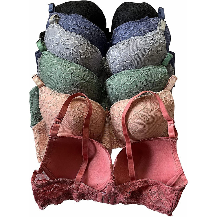 ToBeInStyle Women's Pack of 6 Pastel Bras w/ Floral Design and Lace Band