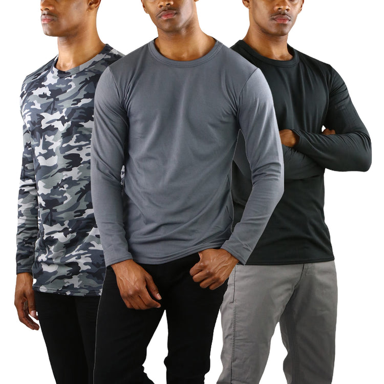 Men's Premium Fleece Lined Microfiber Thermal Long Sleeve Crewneck Shirt Top