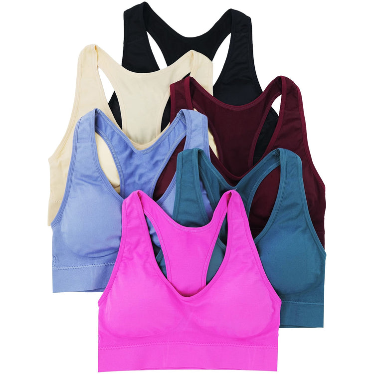 Women’s Pack of 6 Comfortable and Supportive Racerback Sports Bras