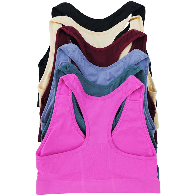 Women’s Pack of 6 Comfortable and Supportive Racerback Sports Bras