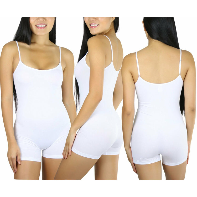 Women's Pack of 3 Essential Layering Seamless Pull On Bodysuit Cami Top Shorts Bottoms
