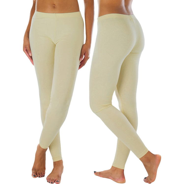 Women's Soft Knit Yoga Cotton Skinny Fit Full Length Leggings