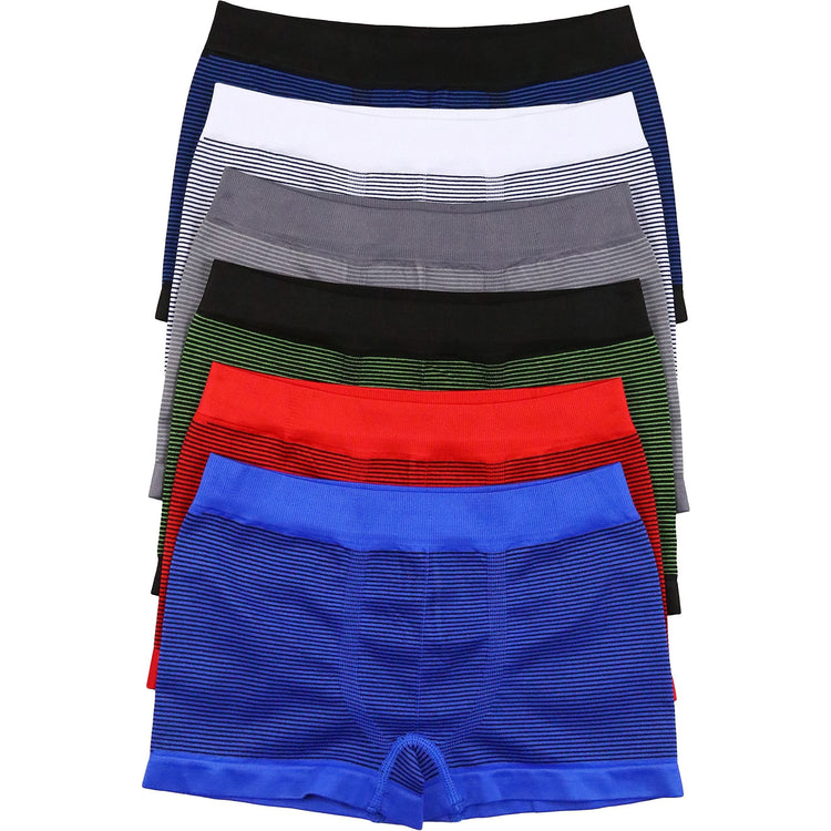 Boy's Pack of 6 Seamless Boxer Briefs with Thin Stripes