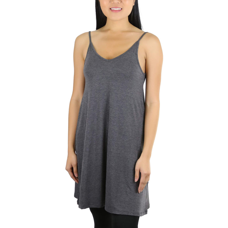 Women's V Neck Adjustable Spaghetti Strap Rayon Tunic