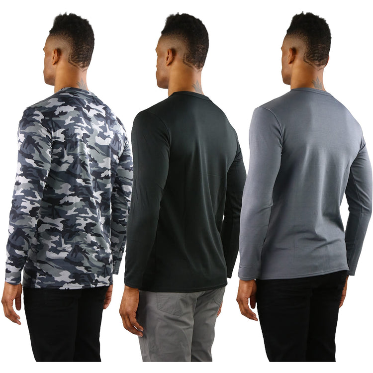 Men's Premium Fleece Lined Microfiber Thermal Long Sleeve Crewneck Shirt Top